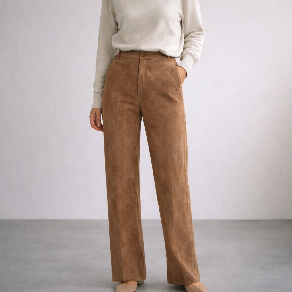 Zanella Kim Real Suede Italian Leather Pants Size 12 Camel Straight Leg